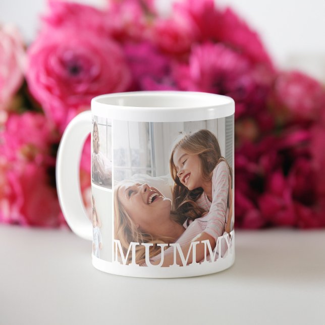 Taza De Café Mami Collage de fotos múltiple y monograma Persona (Mummy Multiple Photo Collage & Custom Monogram Coffee Mug)