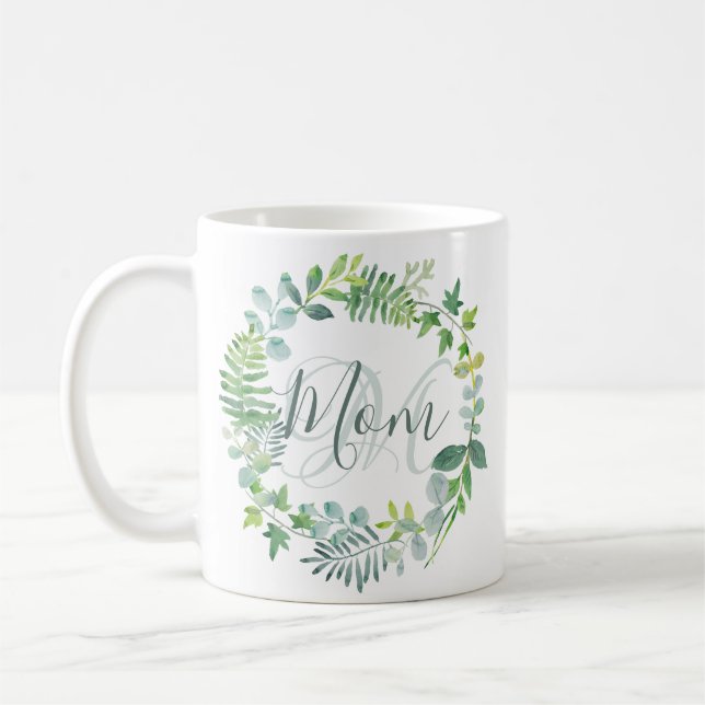 Taza De Café Mami Greenery Watercolor Foliage Wreath (Izquierda)