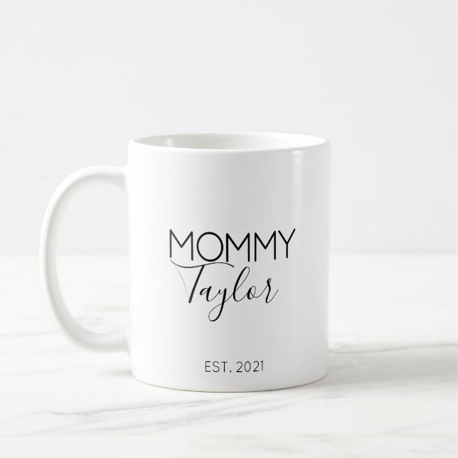 Taza De Café Mami Nombre Embarazo Invitación Regalo Café Mug (Izquierda)
