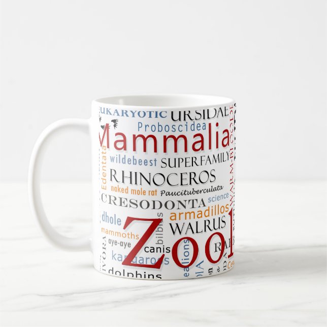 Taza De Café Mamíferos en tipografía (Izquierda)