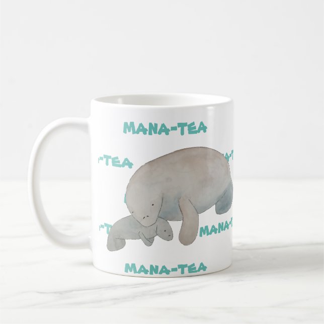 Taza De Café Mana-tea Funny Pun Manatee (Izquierda)