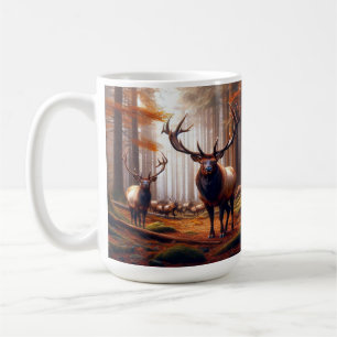 Taza De Café Manada de alce en un bosque encantado durante el o
