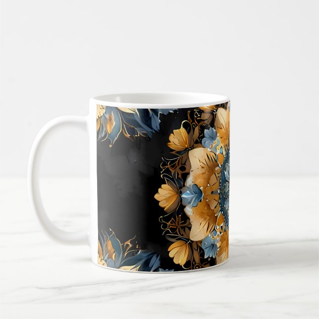 Taza De Café Manala dorada y hoja azul de plata (Izquierda)