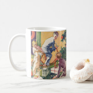 Taza De Café Mañana de Navidad vintage, niños con regalos