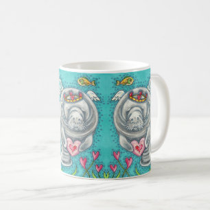 TAZA DE CAFÉ MANATEE CUPID, BURBUJAS Y CORAZONES DE VALENTINA C