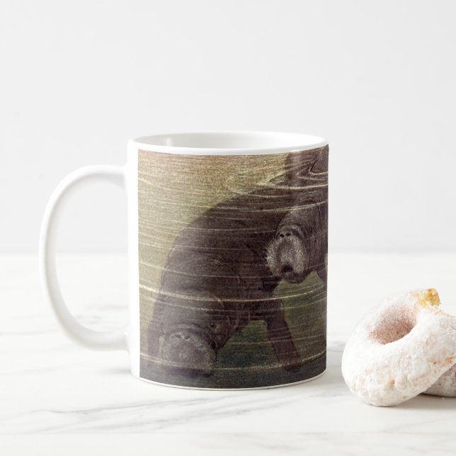 Taza De Café Manatíes de época o vacas marinas, mamíferos marin (Con donut)