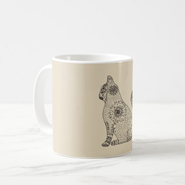 Taza De Café Mandala Cat White 325 ml Classic Mug (Anverso izquierdo)