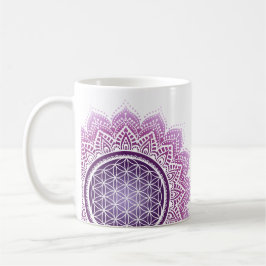 Taza De Café Mandala consciente Flor de la vida púrpura