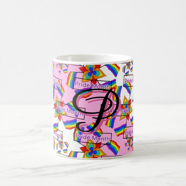 Taza De Café Mandalá de Arcoíris Monograma Orgullo - Geométrico (Centro)