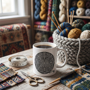 Taza De Café Mándala de bola de hilo en blanco y negro