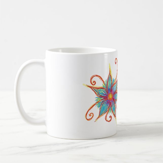 Taza De Café Mandala de flores azules personalizada (Izquierda)