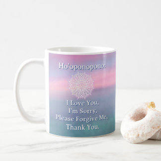 Taza De Café Mandala de Perdón Ho'oponopono Morado Rosa Verde