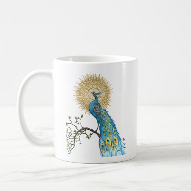 Taza De Café Mandala del pavo real (Izquierda)