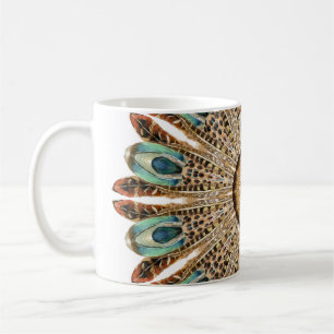 Taza De Café Mandala Feathers Watercolor: Diseño de encajes nat