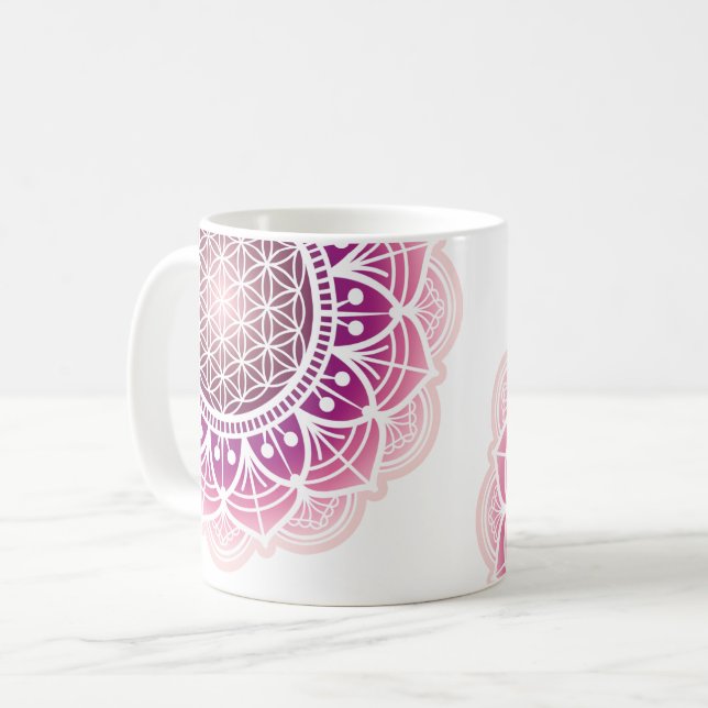 Taza De Café Mándala - Flor de la vida - rosa (Anverso izquierdo)