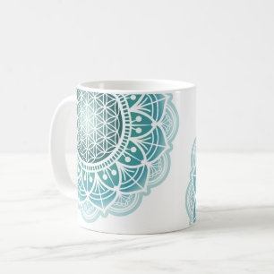Taza De Café Mándala - Flor de la vida - Turquesa
