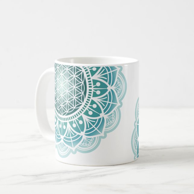 Taza De Café Mandala - Flor de vida - Turquesa (Anverso izquierdo)