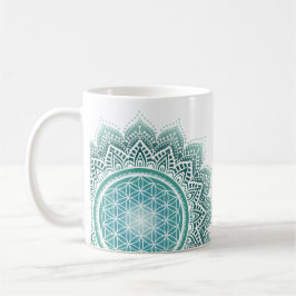 Taza De Café Mandala Flor de vida turquesa espiritual