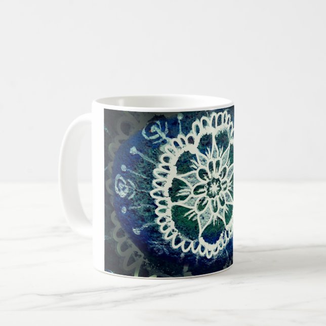 Taza De Café Mandala Floral Mug Blue (Anverso izquierdo)