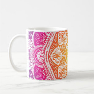 Taza De Café Mandala floral ornamental: vendimia colorida.