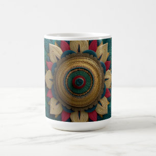 Taza De Café Mandalá floral texturizado intrincado en azul turq