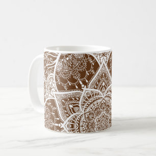 Taza De Café Mandala marrón y blanco - Loergann en maíz