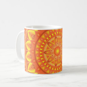 Taza De Café Mandala Naranja Cálido Boho Patrón Geométrico Vibr