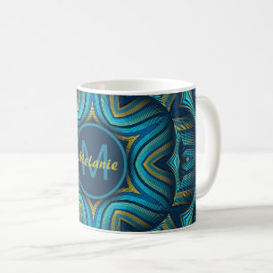 Taza De Café Mándala Ornamental Abstracto Azul Amarillo Persona