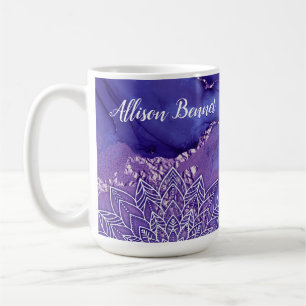Taza De Café Mandala personalizada de color morado blanco