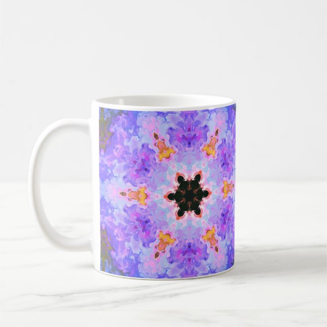 Taza De Café Mandala psicodélica flor rosa azul y amarillo (Izquierda)