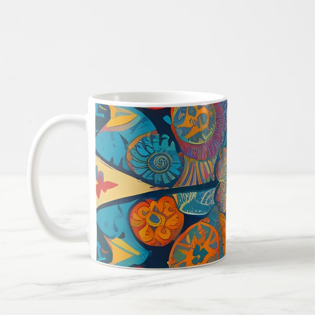 Taza De Café Mandala radiante: Vibrante arte de fantasía simétr (Izquierda)