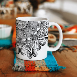 Taza De Café Mandala Trippy en blanco y negro Hippie psicodélic