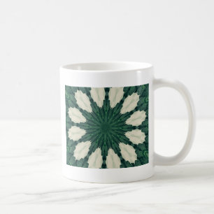 Taza De Café Mandalá Tropical Sacramento Verde y Hoja de Plata.