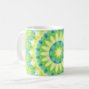 Taza De Café Mandala Verde Naturaleza Patrón Geométrico Boho Hy