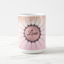 Taza De Café Mandala vintage sobre vidrio rosado de color rosa