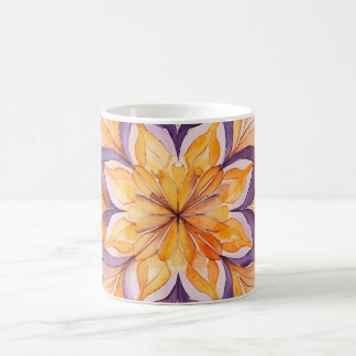 Taza De Café Mandalas Florales Acuarela Naranja y Púrpura