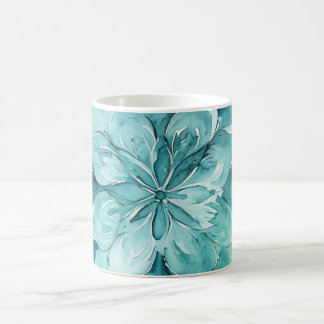 Taza De Café Mandalas Florales Acuarela Verde Menta y Azul Cian
