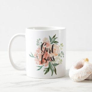 Taza De Café Mando de Chica floral de color de agua de primaver