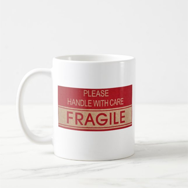 Taza De Café Mango divertida con cuidado, signo frágil (Izquierda)