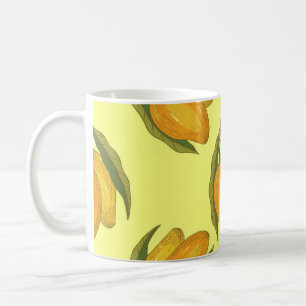 Taza De Café Mango Vintage: Patrón Tropical Dibujado A Mano.