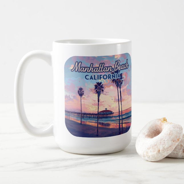 Taza De Café Manhattan Beach California Los Angeles Retro (Con donut)