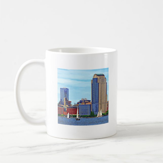 Taza De Café Manhattan NY - Tres Barcos Por Manhattan Skyline (Izquierda)