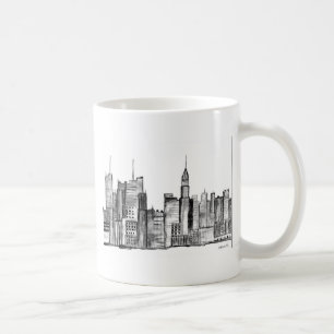Taza De Café Manhattan vintage de color de agua negro de Nueva