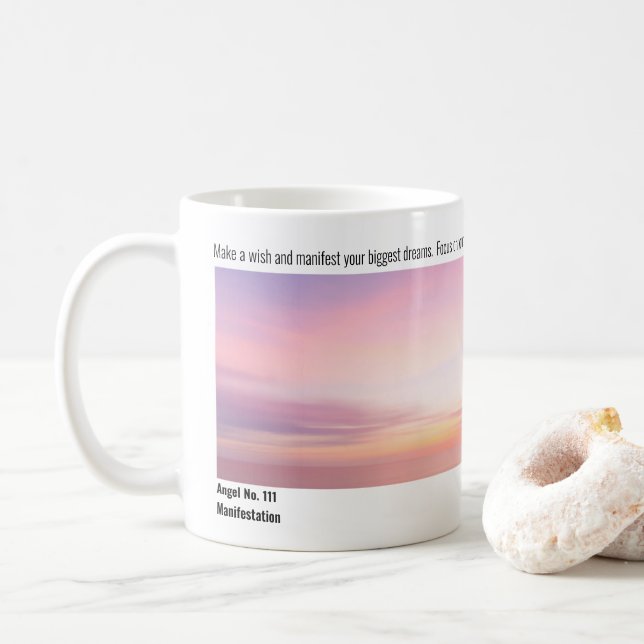 Taza De Café Manifestación Ángel Nº 111 Amanecer rosa (Con donut)