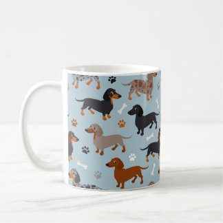 Taza De Café Manitas y huesos azul patrón Dachshund