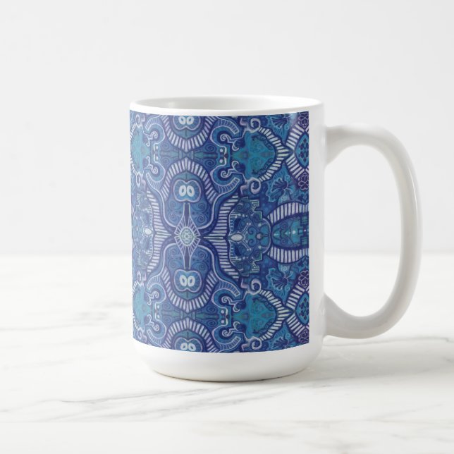 Taza De Café Mano Apple Stripe Bohemian Patrón Arábigo Azul (Derecha)