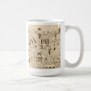 Taza De Café Mano de Londres dibujada en el papel viejo