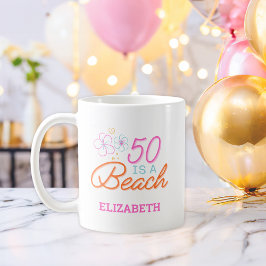 Taza De Café Mano de moda Dibujando Doodle 50th Beach Birthday