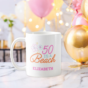 Taza De Café Mano de moda Dibujando Doodle 50th Beach Birthday
