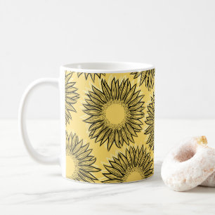 Taza De Café Mano floral de girasol rústico
